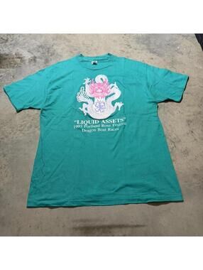 Vintage 1993 Portland Rose Festival Chinese Dragon Boat Race Shirt XL Teal Retro